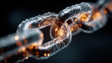 Poster - A close-up view of a metal chain link is illuminated with glowing orange lights, emphasizing its strength and resilience against a contrasting dark background.