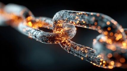 Fototapete - A detailed visualization showcases a digital chain link that symbolizes connectivity and data flow in technology.