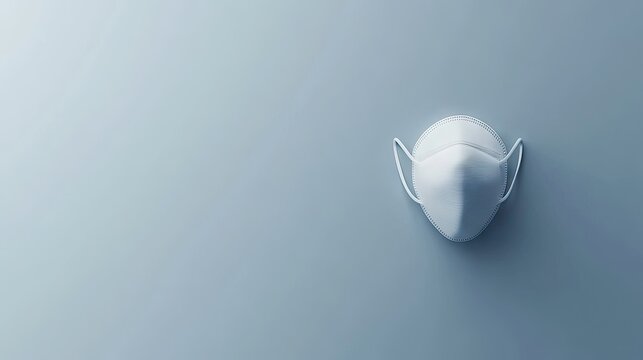 A single white face mask against a plain light blue background.