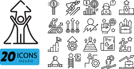 Set of 20 Career Development Icons, Outline Style, 512x512 Pixels