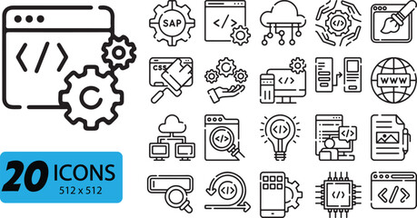 Set of 20 Web development Icons, Outline Style, 512x512 Pixels