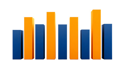 Fototapete - 3D bar graph with alternating blue and orange bars representing data analysis and business growth. bars vary in height, symbolizing different values or statistics