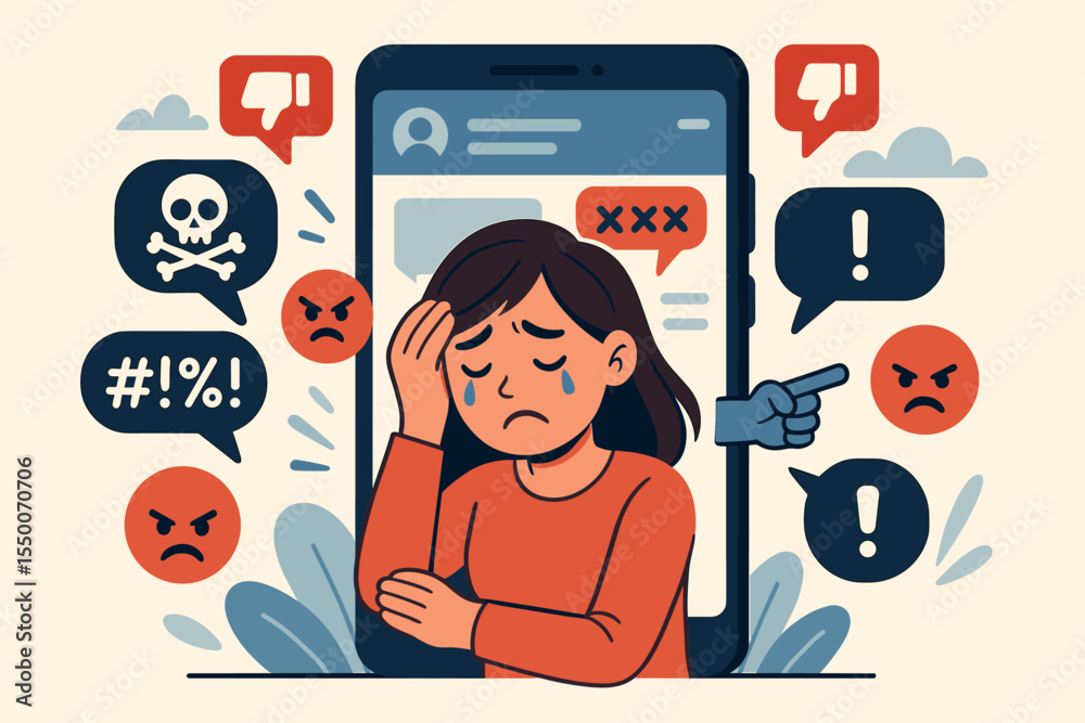 Stockvector Cyberbullying and Online Harassment on Social Media Vector ...