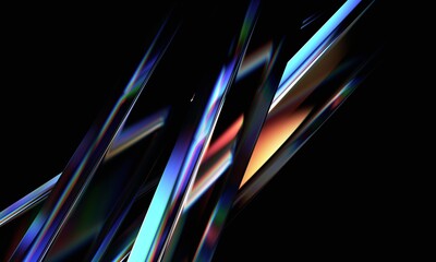 Poster - Abstract iridescent shape, dark background design, 3d render
