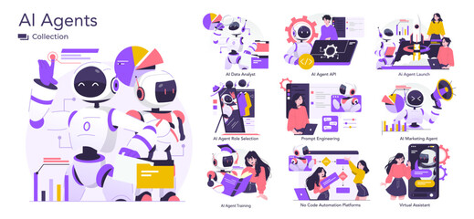 Poster - AI Agents in Various Roles Vector Illustration Collection