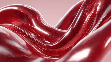 Poster - Bright red waves swirl and fold into each other, showcasing a glossy surface. The smooth texture captures light, creating a mesmerizing effect that draws the eye.