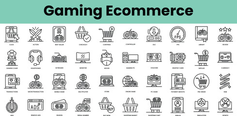 Fototapete - Set of gaming ecommerce icons. Linear style icon bundle. Vector Illustration