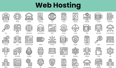 Fototapete - Set of web hosting icons. Linear style icon bundle. Vector Illustration
