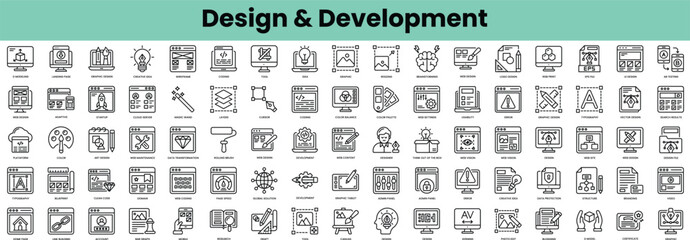Fototapete - Set of design and development icons. Linear style icon bundle. Vector Illustration