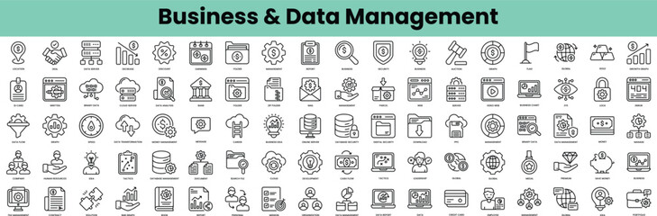 Fototapete - Set of business and data management icons. Linear style icon bundle. Vector Illustration