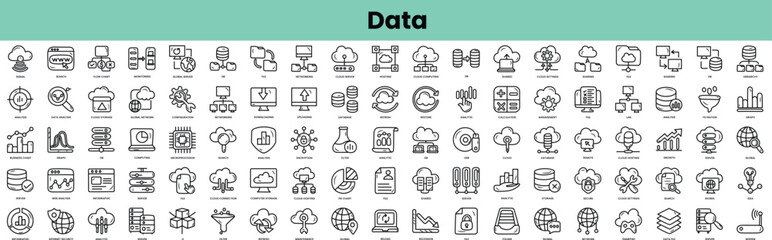 Fototapete - Set of data icons. Linear style icon bundle. Vector Illustration
