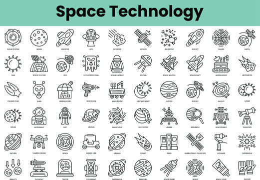 Set of space technology icons. Linear style icon bundle. Vector Illustration