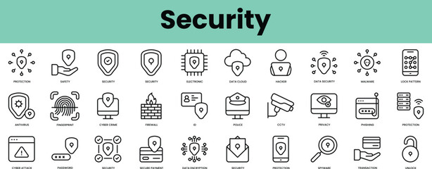 Fototapete - Set of security icons. Linear style icon bundle. Vector Illustration