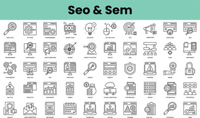 Fototapete - Set of seo and sem icons. Linear style icon bundle. Vector Illustration