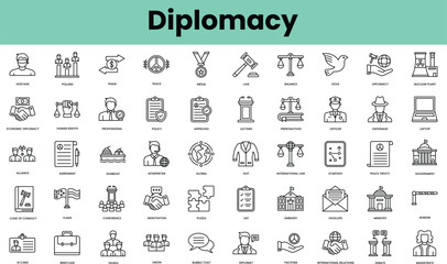 Fototapete - Set of diplomacy icons. Linear style icon bundle. Vector Illustration