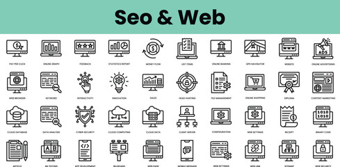 Fototapete - Set of seo and web icons. Linear style icon bundle. Vector Illustration