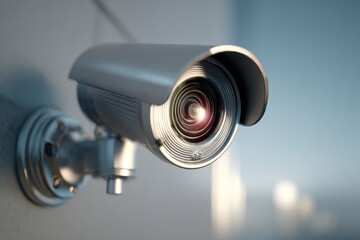 Poster - Close-up of a modern outdoor security camera for constant monitoring.