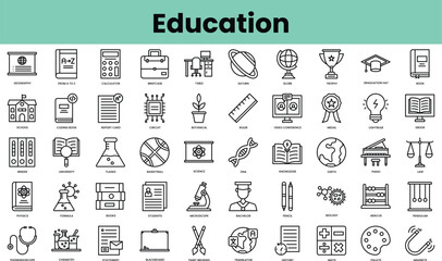 Fototapete - Set of education icons. Linear style icon bundle. Vector Illustration