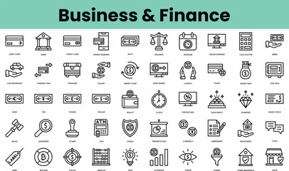Fototapete - Set of business and finance icons. Linear style icon bundle. Vector Illustration