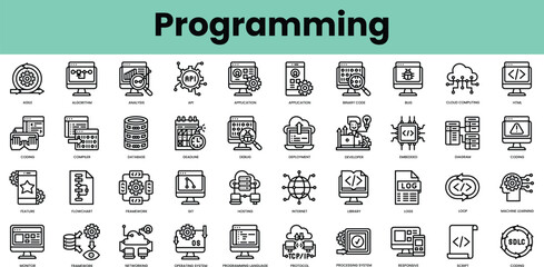 Fototapete - Set of programming icons. Linear style icon bundle. Vector Illustration