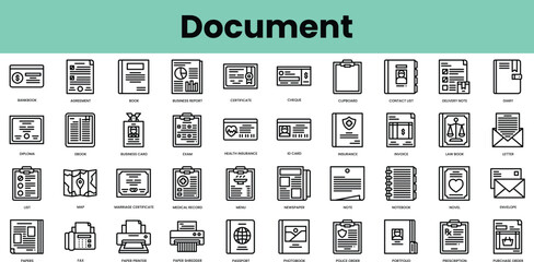 Fototapete - Set of document icons. Linear style icon bundle. Vector Illustration