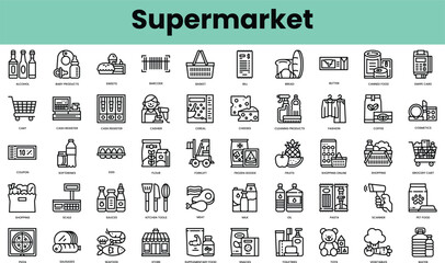 Fototapete - Set of supermarket icons. Linear style icon bundle. Vector Illustration