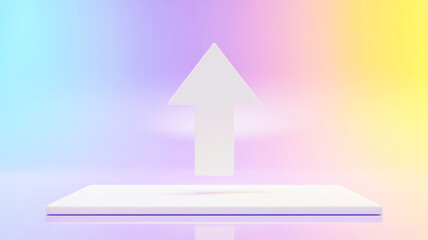 Aufkleber - A minimalist 3D rendering of a white arrow pointing upward against a pastel gradient background.
