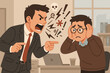 © Jane - Angry boss shouting at employee. Workplace bullying and harassment concept. Aggressive manager yelling at scared worker. Toxic work environment, conflict and verbal abuse vector cartoon.