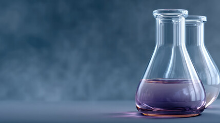 Poster - Laboratory glass flask with purple liquid, scientific research, chemistry, transparent container, clean background