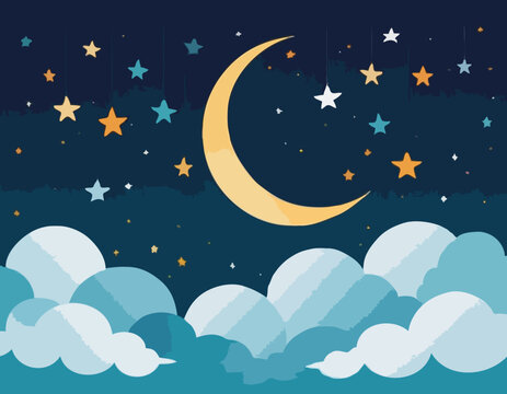 Ramadan Kareem Islamic Gift and Wish Card. A crescent moon. The crescent moon and stars among the clouds.