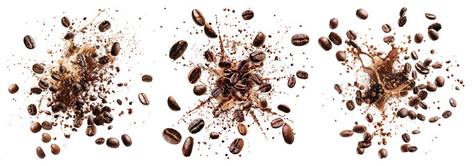 Wall Mural - png dynamic coffee beans explosion art, element set on transparent background