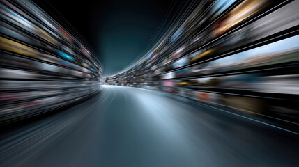 Poster - Futuristic digital highway with motion blur, technology, speed, and streaming media concept, dynamic and energetic