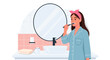 © laris manis - Flat Illustration Woman Brushing Teeth in Bathroom Daily Morning Routine