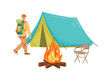 © Universe Mary - Camping, Forest travel. Flat vector clipart, illustration with isolated background.