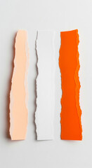 Poster - Three torn paper strips: peach, white, orange, on white background Mockup for text or message Free space for advertisement