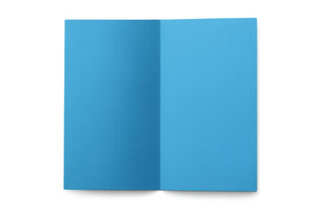 Poster - Light blue bifold brochure mockup, opened and lying flat on a transparent background, perfect for showcasing various designs and layouts