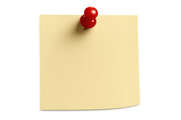 Poster - Yellow sticky note pinned with red thumbtack, floating against transparent surface, ready for writing quick reminders or messages