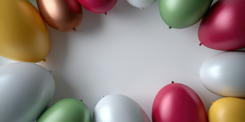 Poster - Colorful balloon metallic balloon festive decoration party celebration cheerful mood blank space top view copy space