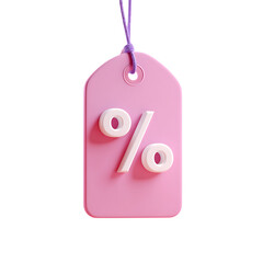 Aufkleber - Pink price tag with a large white percentage symbol and purple string isolated on transparent background