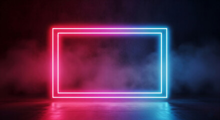 Aufkleber - Neon light frame, pink and blue glow, smoky background, showcasing free space for text or product placement, ideal for a modern, vibrant design