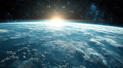 Wall Mural - Sunrise over earth from space stunning planetary view nature scene high altitude cosmic perspective