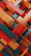 Aufkleber - Abstract image of intersecting translucent rectangular prisms in orange, red, and teal hues Creating a dynamic, modern design, suitable for a contemporary backdrop
