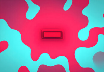 Aufkleber - Abstract vibrant red and cyan fluid shapes with central rectangular element, modern minimal design, energetic and playful mood, suitable for creative backgrounds and digital art