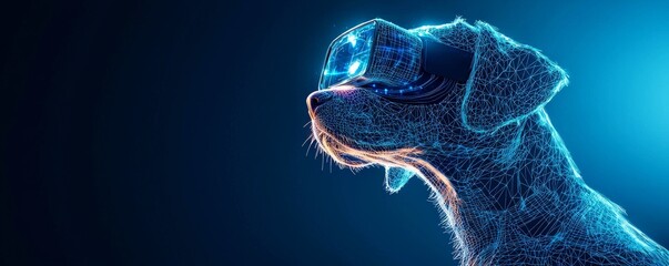 Poster - Futuristic wireframe dog wearing digital glasses in a glowing blue cyber space