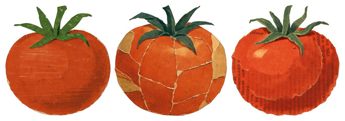 Poster - PNG Artistic collage tomatoes vibrant, element set on transparent background