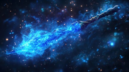 Wall Mural - closeup blue smoke cloud magic broom sparkling spirits flowing fabric league legends arcane space ghostly floating deep liquid glass mistic
