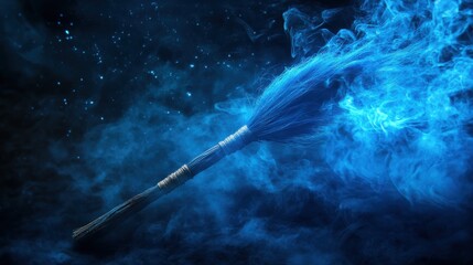 Wall Mural - closeup blue smoke cloud magic broom sparkling spirits flowing fabric league legends arcane space ghostly floating deep liquid glass mistic
