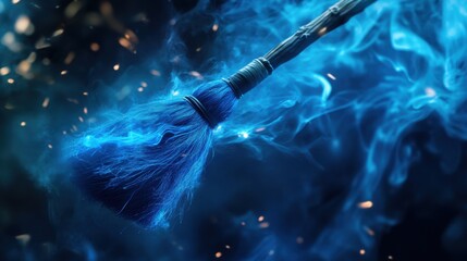 Wall Mural - closeup blue smoke cloud magic broom sparkling spirits flowing fabric league legends arcane space ghostly floating deep liquid glass mistic
