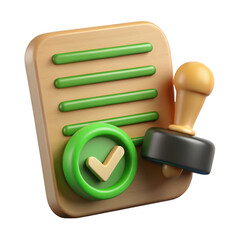 Poster - 3d rendered approved document icon with rubber stamp isolated on transparent background