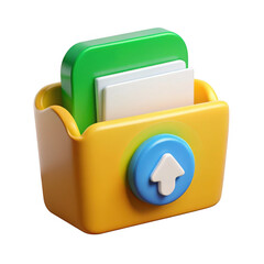 Leinwandbilder - 3d rendered upload icon a colorful file folder with documents isolated on transparent background
